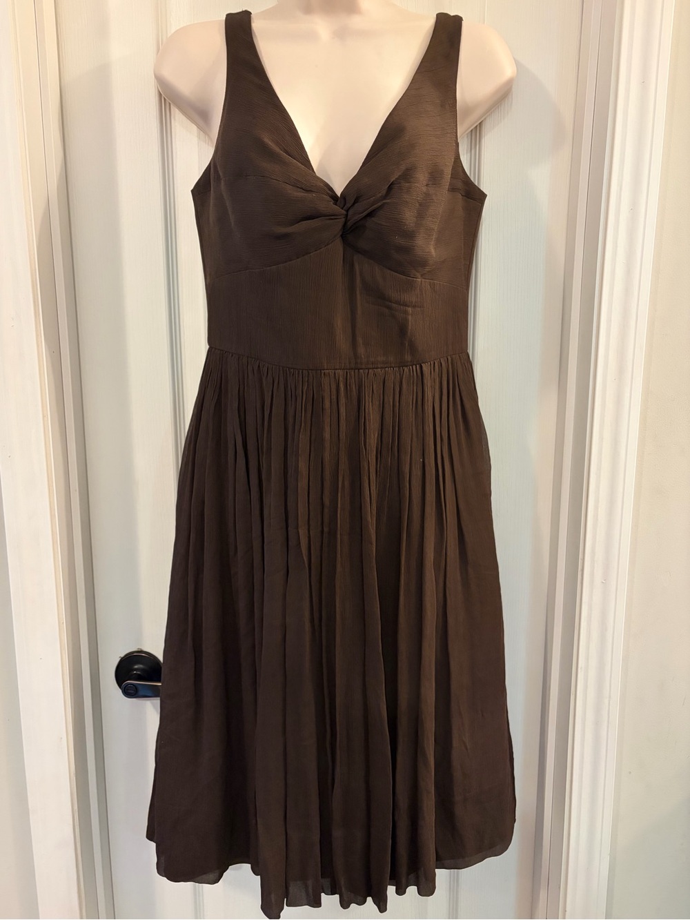 Vintage J.Crew 100% silk Sleeveless Twist-Front Brown Midi Dress
